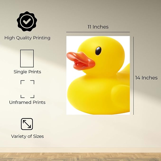 InkFlow Posters Yellow Rubber Duck Poster - Minimal Playful Toy Illustration - Bright Modern Design - Bathroom Nursery Wall Decor Accent - Fun Graphic Art Print - 11x14 Unframed Canvas Print