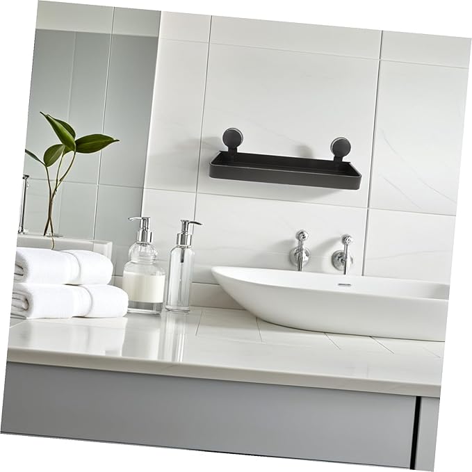 PRETYZOOM No Drill Bathroom Wall Organizer Shelf with Strong Suction Cups for Toiletries and Makeup Gray Suction Storage Rack Compatible with Glass and Tiles Easy Installation for Bathroom