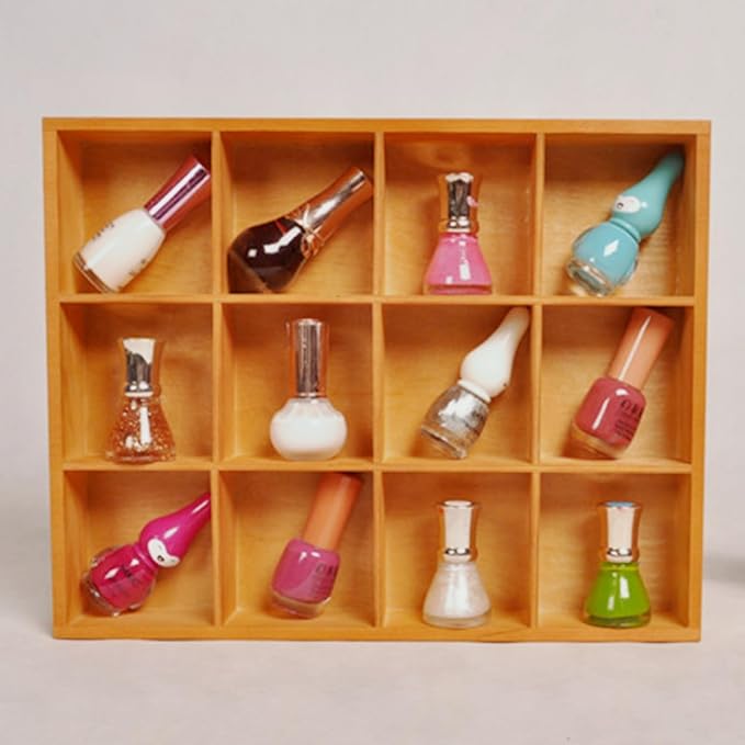 Vintage 12 Compartments Wooden Organizer Box 13.4x10.6x2 Inch Solid Wood Storage Tray Desktop Display for Jewelry Makeup Office Supplies Antique Home Decor Craft Organization (Vintage Color)