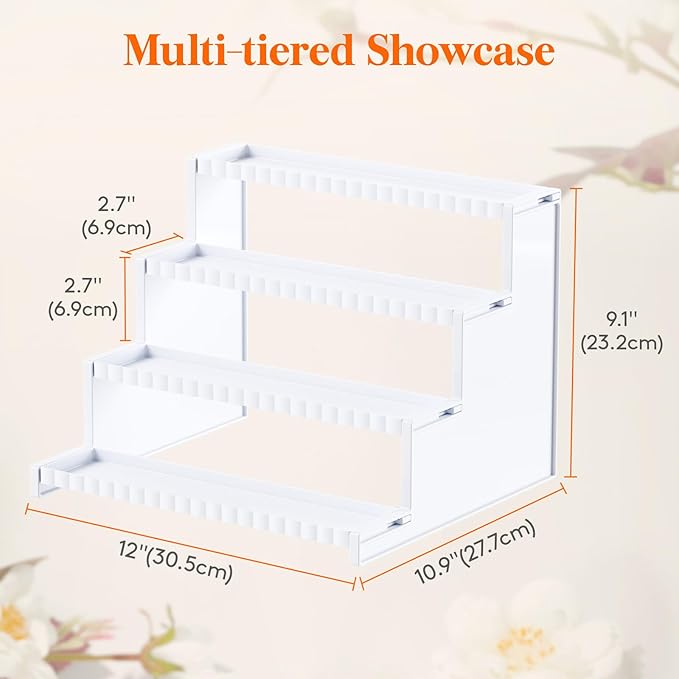 Lifewit Perfume Organizer with Fences, Plastic Cologne Stand, Tool-Free Assembly, Display Shelf for Fragrance Makeup Vanity Bedroom Bathroom Storage Organization, White, 30 cm/12",2 Pcs