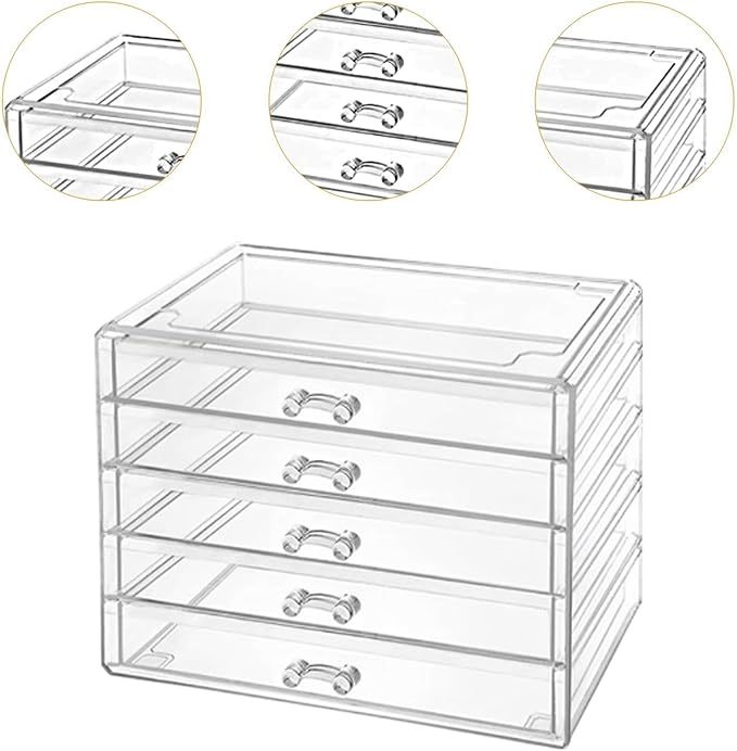 Acrylic Drawer Makeup Organizer Jewellery Chest Multilayered Necklace Rings Earrings Holder Lady Jewelry Storage Box for Home, 5 Tiers