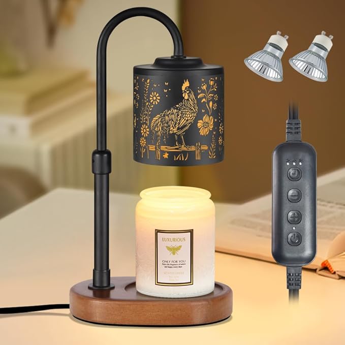 Dimmable Candle Warmer Lamp with Timer Adjustable Height for Scented Jar Candles Electric Candle Wax Melt Warmer for Home Decor Christmas Birthday Gifts for Women Mom(Chicken)
