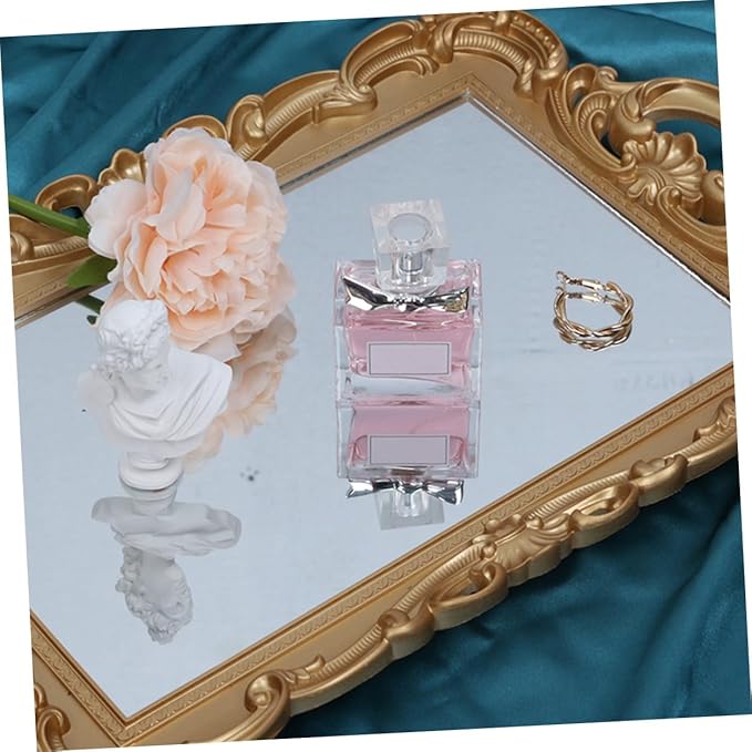 Perfume Organizer Vanity Tray with Mirror Plate Decorative Makeup Tray for Dresser Surfaces Home Décor for Bathroom and Bedroom Storage
