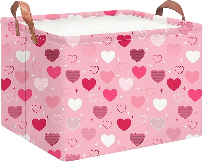 NTAOHAMPER Mothers Day Gifts Love Heart Fabric Storage Basket Empty with Handles, Books Box, Baby Shower Baptism Lovely Storage24L(Love You Heart)