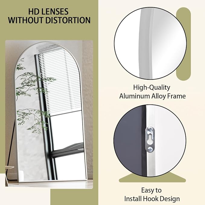 BEAUTYPEAK 76"x34" Arch Full Body Floor Mirror, Full Length Mirror Hanging or Leaning Arched-Top, Wall Mirrors with Stand for Bedroom, Dressing Room, Silver