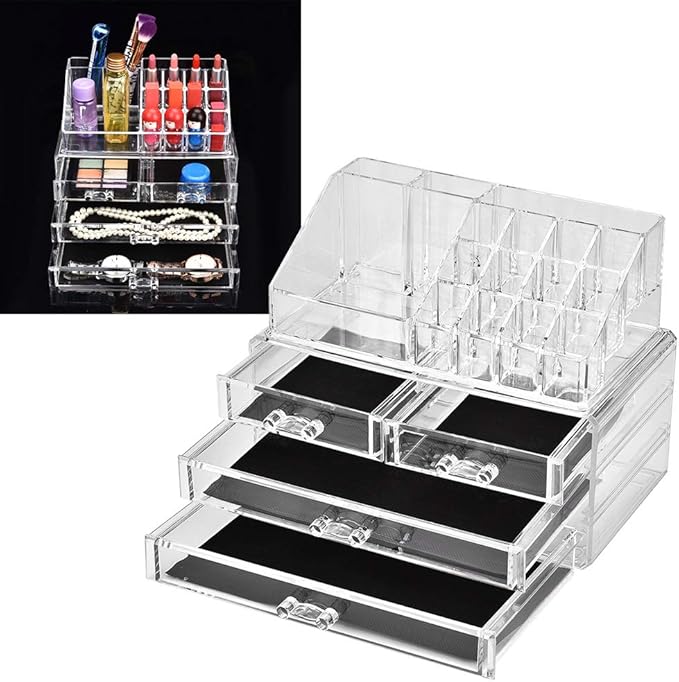 Clear Makeup Cosmetics Organizer Jewelry Storage Box, Multi Layer Jewelry Case with Drawers, Transparent Compartment Design for Dressing Table, Eco - Friendly PS Material