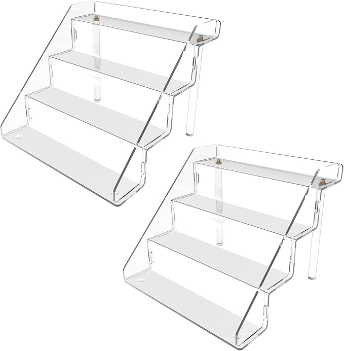 Sezanrpt Acrylic Perfume Display Stands Set of 2, 4 Tiered Cupcake Stand, Acrylic Funko Pop Display Shelves for Perfume Organizer, Shot Glass, Figures Collections, Makeup, 11.8x11x9.4 inch