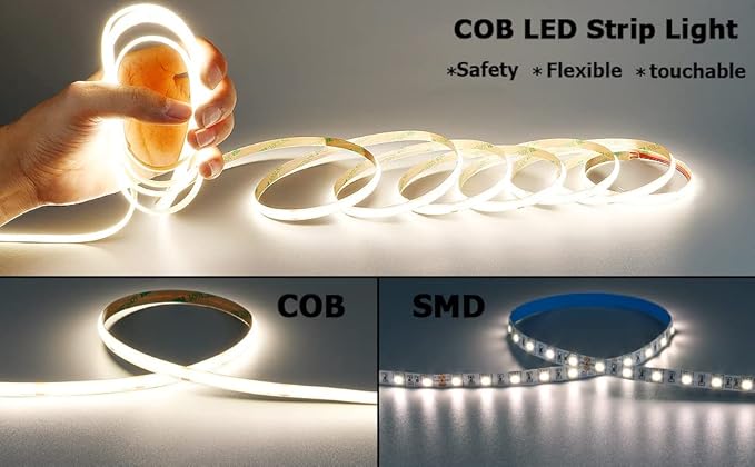 TOPAI 24V COB LED Strip Natural White 4000K Waterproof IP65 Super Bright CRI 90+ 4000lm Dotless High Density 480LEDs/M 16.4FT Cuttable Flexible LED Tape Light for Cabinet Home DIY Lighting Projects