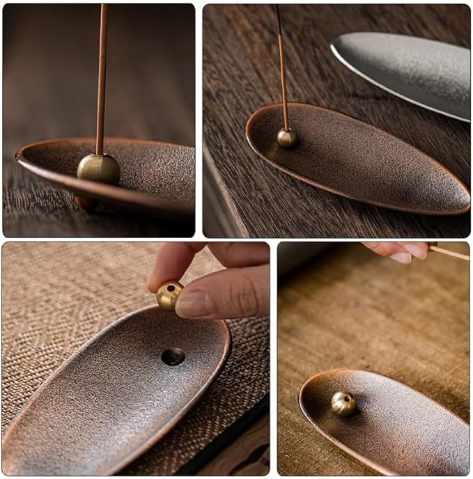 STOBAZA Incense Stick Holder, Leaf Incense Burner Adjustable Angle IncenseTray Ash Cather for Counters, Meditation Room, Spa, Yoga, Home, Office (Brown)