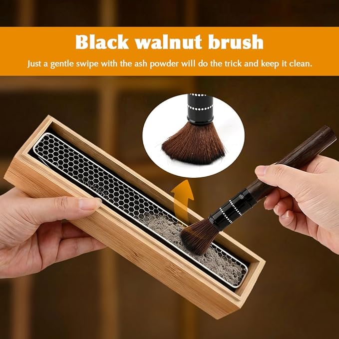 Incense Holder Burner, Coffin Double Layer Wooden Ash Catcher with Storage Drawer & Lid, Includes Zen Brush and Incense Stand for Meditation, Yoga Room, Home, Office