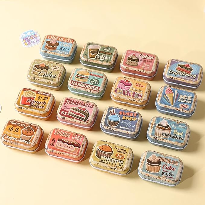 8Pcs Mini Butter Dessert Tin Trinket Jewelry Organizer Storage Box Decorative Boxes Vintage Small Metal Tins with Hinged Lids Portable Containers Small Storage Kit,Christmas Stocking Stuffers (Brown)