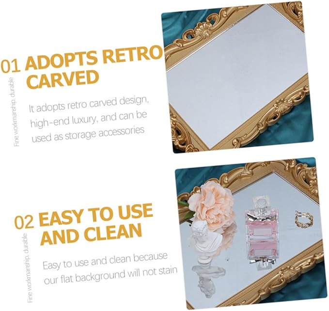 Cabilock Decorative Vanity Tray for Dresser Tops with Mirror Plate Perfume Organizer Makeup Tray for Bedroom Bathroom Home Décor