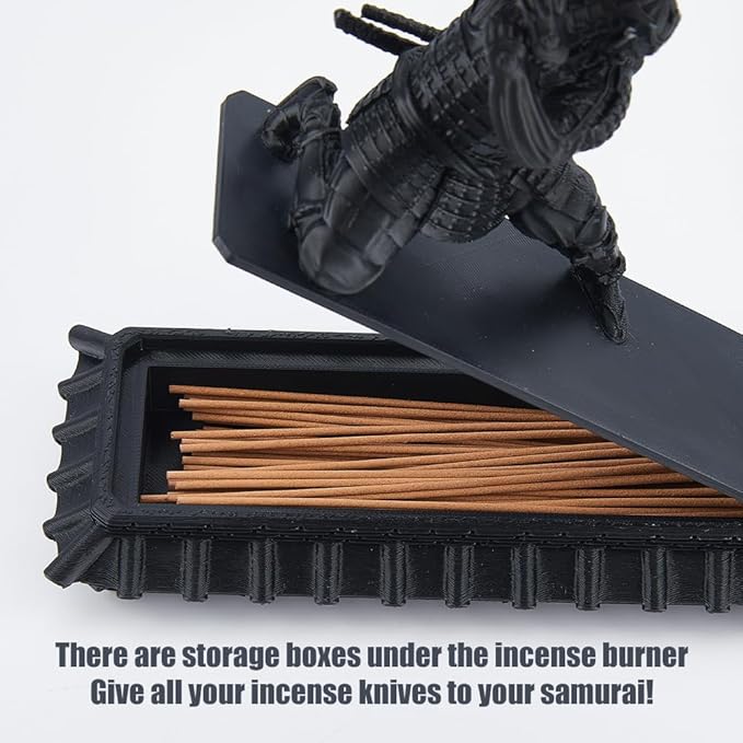 DICOSMETIC Incense Holder Samurai Incense Burner Black Incenses Holder with Storage Box Ash Catcher Warrior Incenses Burner for Aromatherapy Meditation Yoga Room Decor