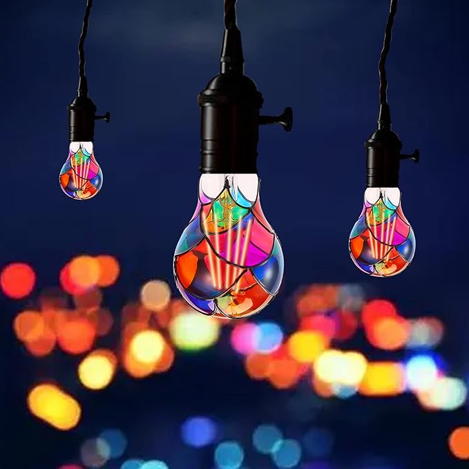 Stained Glass LED Light Bulb, E26 Base 6W A19/A60 LED Colorful Bulb for Party Lighting, Bedside Lamp, Festive Atmosphere, Christmas Halloween Decoration, Non-Dimmable, 2 Pack