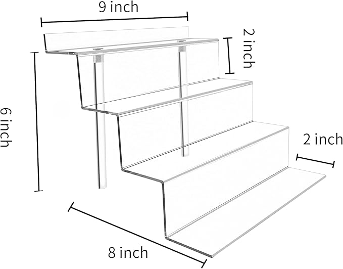 BYCY Display Stand 4 Tier Black Display Riser 2 Pack Displays Perfume Organizers Tiered for Decoration and Cupcakes Dessert Stand Makeup Stand Cabinet Countertops (9*6-clear)