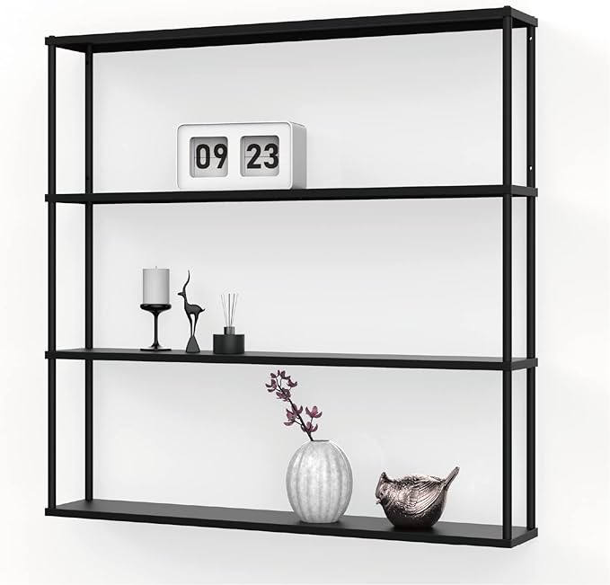 Mango Steam Wall-Mounted Steel Floating Shelving Unit for Kitchen, Storage or Display Use -36 H x 36 W x 6 D Inches- Black -