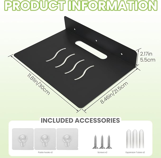 Steel Floating Shelves for Wall,Small Wall Shelf，Suitable for Bedroom, Living Room, Bathroom, Kitchen, Office (Black, 11.81x8.46 in)