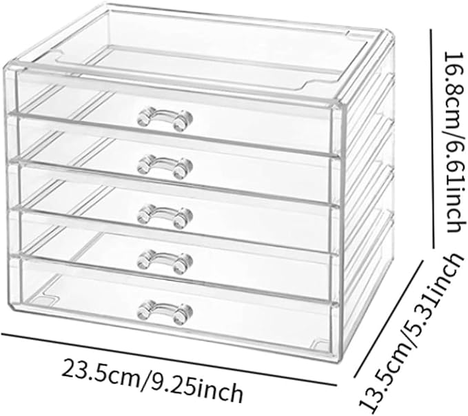 Acrylic Drawer Makeup Organizer Jewellery Chest Multilayered Necklace Rings Earrings Holder Lady Jewelry Storage Box for Home, 5 Tiers