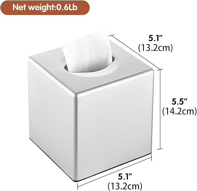 Y-in Hand Tissue Box Cover, Decorative Square Facial Storage Tissue Box Holder, Home Accessories for Bathroom Vanity Countertops, Dressers, Night Stand, Parlors and Office - Silver