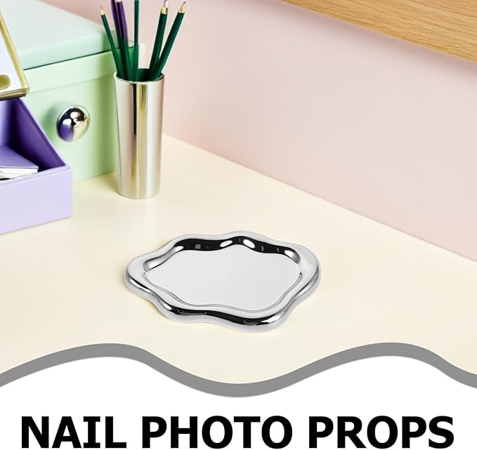 Silver Irregular Cloud-Shaped Ceramic Trinket Dish Nail Art Display Background Photo Prop Vanity Organizer Tray for Home Décor and Makeup Accessories