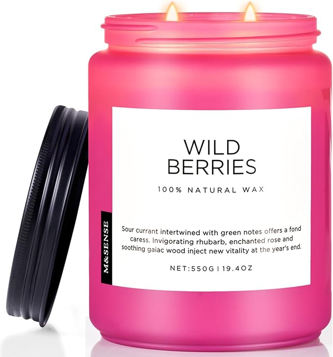 M&SENSE Wild Berries Scented Pink Candles for Home,110 Hour Long Lasting Large Soy NaturalCandles 19.4oz for Mother's Day Holiday Birthday Gifts Home Decor
