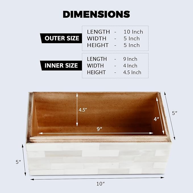 Handicrafts Home Decorative Storage Box with Lid– 10x5x5” Modern Home Decor Organizer, Memory Box & Jewelry Storage- Decorative Boxes for Living Room & Shelf Decor- Classic Plain- White
