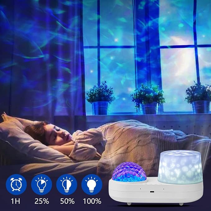 Ocean Wave & Light Projector - 10 Colors, 6 Film Sets, Timer & 360 Rotation for Kids & Girls, Room Decor