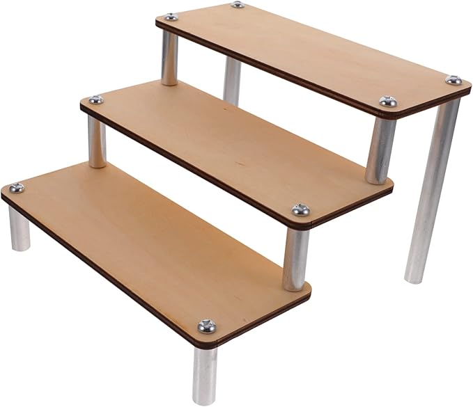 Mobestech Wooden Makeup Organizer Display Stand Riser Shelf Arc Corners Model Display Rack for Home Store