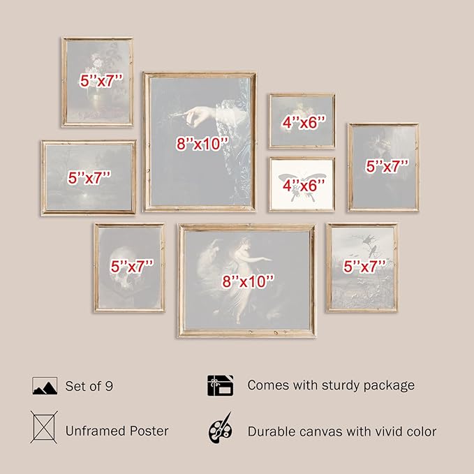 KBKBART Dark Academia Room Decor, Victorian Gothic Home Decor, Vintage Moody Wall Art Prints for Wall, Creepy Goth Posters for Room Aesthetic, Witchy Gallery Decor for Halloween Dorm Bathroom Decor-UNFRAMED