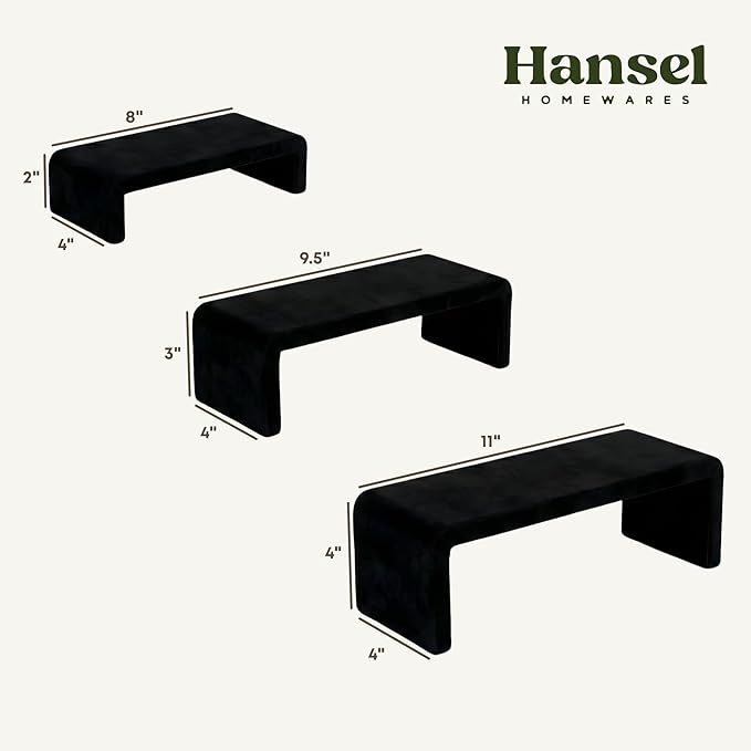 Black Velvet Display Risers Set of 3 - Non-Slip Cologne Organizer for Men, Collectibles and Purse Display, Handbag and Vanity Shelf, Watch and Jewelry Holder, Perfume Stand, Table Riser for Vendors