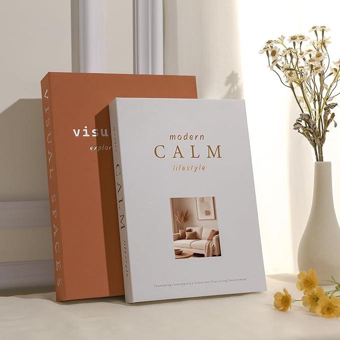 Minimalist Decorative Books for Home Decor - Set of 2 Aesthetic Faux/Fake Book Boxes Enhance Coffee Table, Mantel or Bookshelf Decor, Beautiful Photo Storage & Keepsake Box