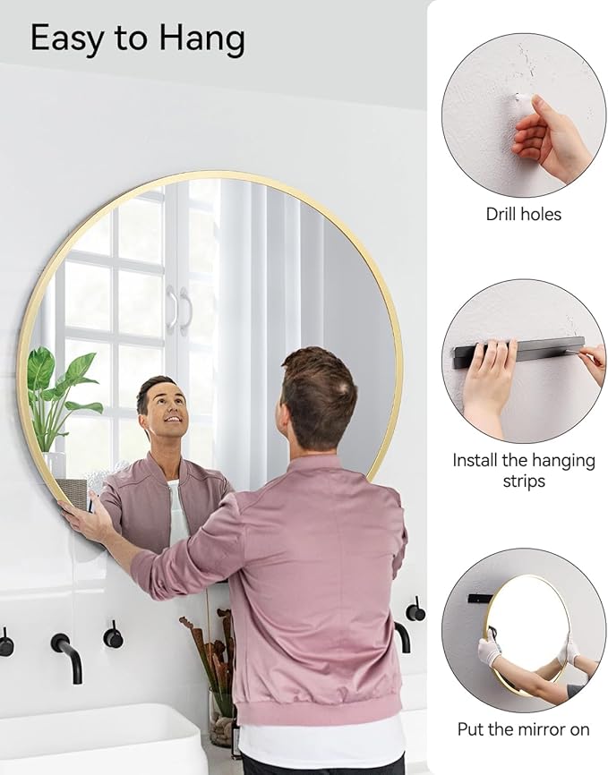 Hipicute Circle Mirror, 24 Inch Gold Round Wall Mirror, Metal Framed Modern Decorative Items for Entryway, Living Room, Bathroom, Dining Room & Hallway,Gold