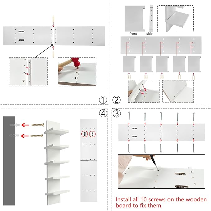 5 Tier Wall Shelf Unit - Narrow Smooth Laminate Finish - Vertical Column Wall Decor Mount Floating Storage Home Decor Organizer Tall Tower Utility Shelf for Bedrooms, Living Rooms(White)