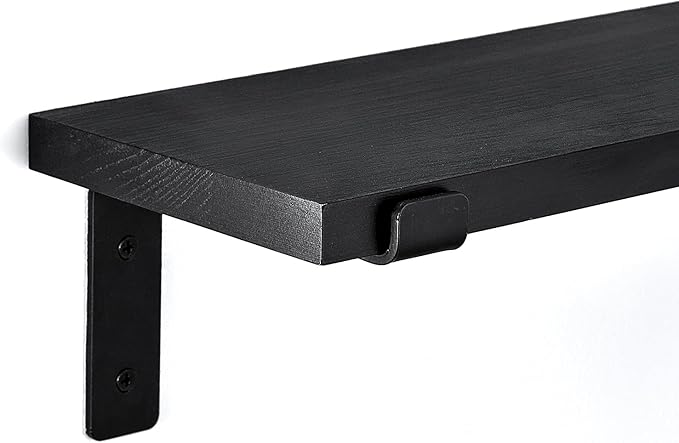 Mkono Corner Wall Shelves Rustic Wooden Floating Corner Shelves Display L Shapped Storage Organizer Displays for Home Living Room Barthroom Bedroom Office, Set of 2, Black