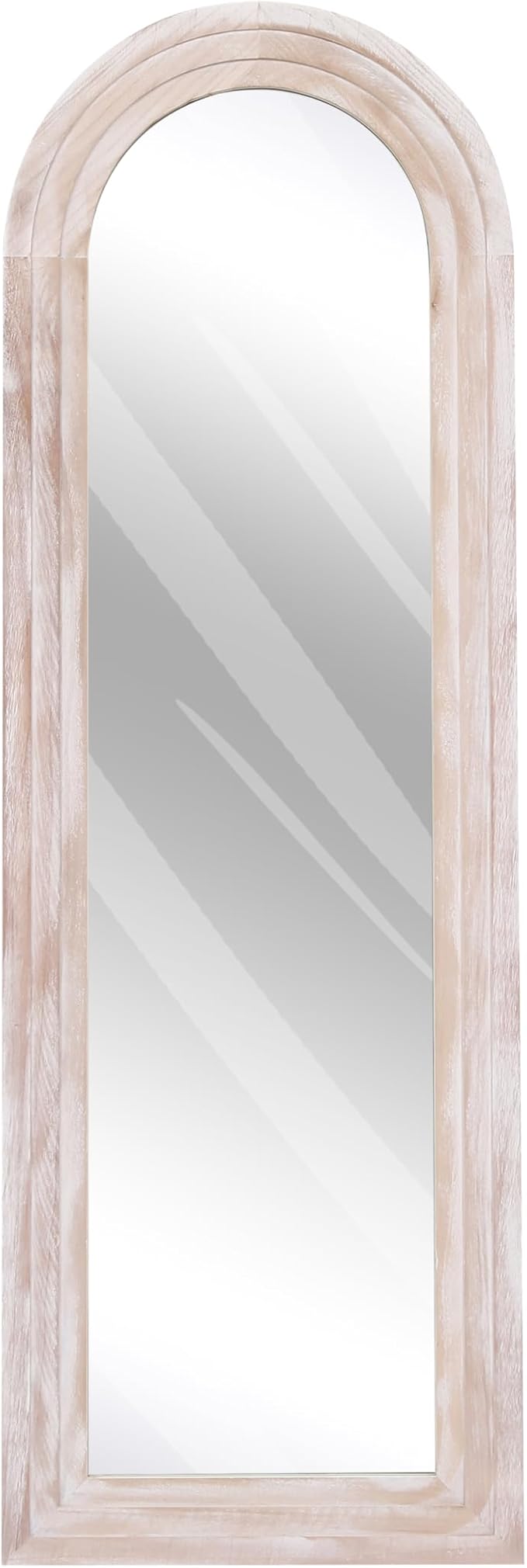 ZHUNFA Arched Full Length Mirror with Solid Wood Frame, 65x22 Farmhouse Wall Mirror Full Length with Stand, Vertical Hanging, Leaning Standing for Bedroom, Living Room, Rustic White