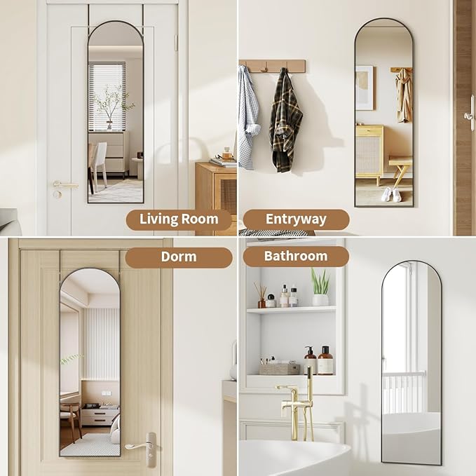 Door Mirror, Over The Door Arched Full Length Mirror, 48"x14" Hanging Mirrors for Bedroom, Living Room, Entryway, Dorm, Black