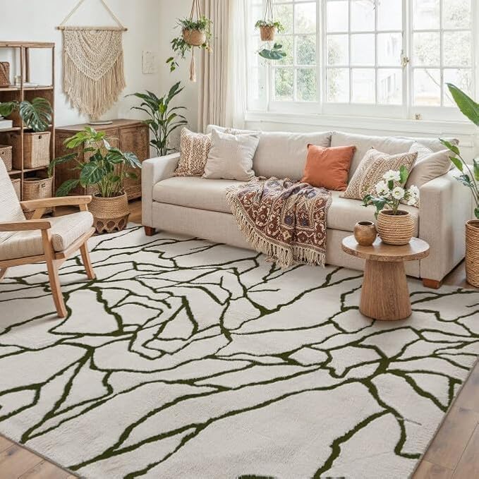 PureCozy Super Soft Shag Rug 5x8 for Living Room Modern White Washable Large Area Rugs High Pile Non-Shedding Throw Rugs Non Slip Indoor Office Carpet for Playroom Bedroom Home Aesthetic Decor