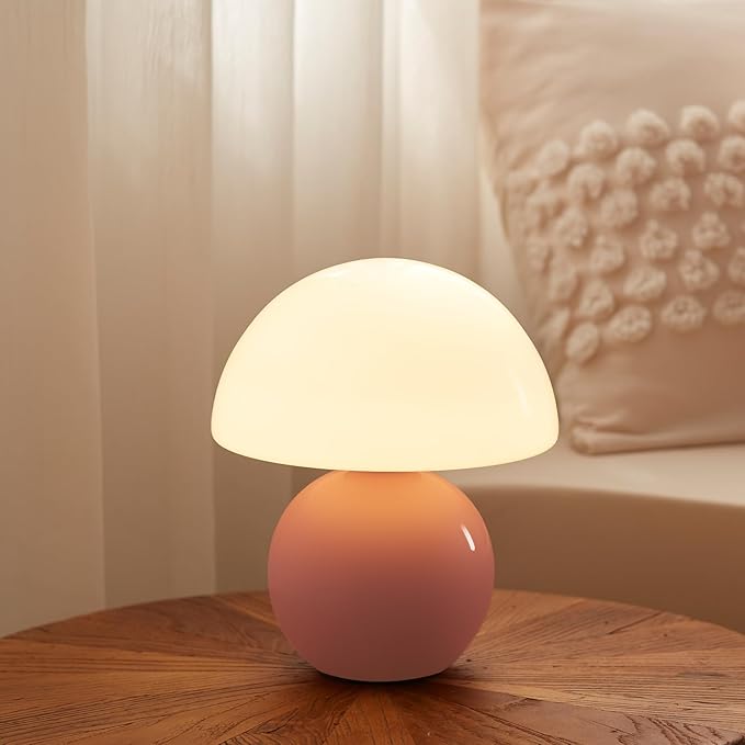 Dawnwake Mushroom Lamp Desk Lamp for Bedroom,Table Bedside Small Lamps for Living Room,Mushroom Decor Cute Mini Modern Mid Century Lamps for Night Stands,Unique Aesthetic Home Living Room Decor(Pink)
