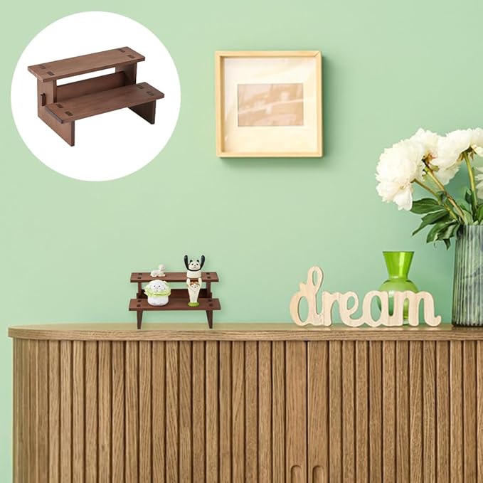 DICOSMETIC 2 Tier Wooden Display Risers Stand Display Shelves 4.72x6.42x3.94 Inch Rectangle Small Wood Table Cupcake Stand Spice Rack Organizer Coffee Perfume Organizer for Cabinet Home Wedding Party