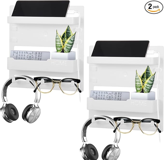 Sturdy Bedside Organizer Shelf for Dorm, Adhesive Bedside Wall Storage with Cable Clips, Space-Saving Floating Shelf for College Preppy Teen Adult Room Bedroom College Back to School Essentials