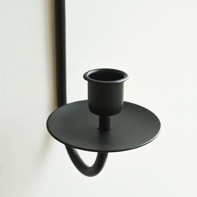 Metal Wall Candle Sconce Holder Set of 2 Wall Mount Candle Holders Modern Wall Candle Sconces Hanging for Living Room Farmhouse Fireplace Wedding 16.5"×5"×3" (Black)