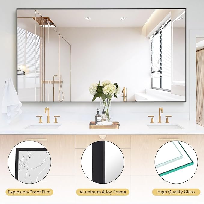 Koonmi 81"x41" Floor Mirror Full Length, Bedroom Floor Body Mirror with Stand, Large Black Mirror, Leaning, Standing or Hanging Horizontally/Vertically