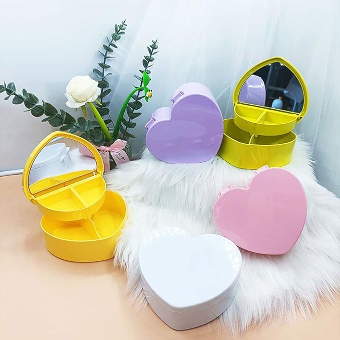 generic Heart shaped Jewelry Box - Jewelry Boxes with Makeup Mirror, 2 Layer Jewelry Box Organizer,Multifunctional Desktop Organizer For Girls(yellow)