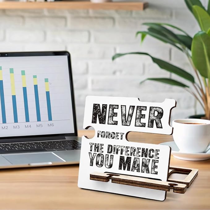 Inspirational Retirement Gifts for Coworker Boss Leader - Multi-functional Desk Organizer - Motivational Office Quote Wooden Sign for Office Desk Shelf Decor