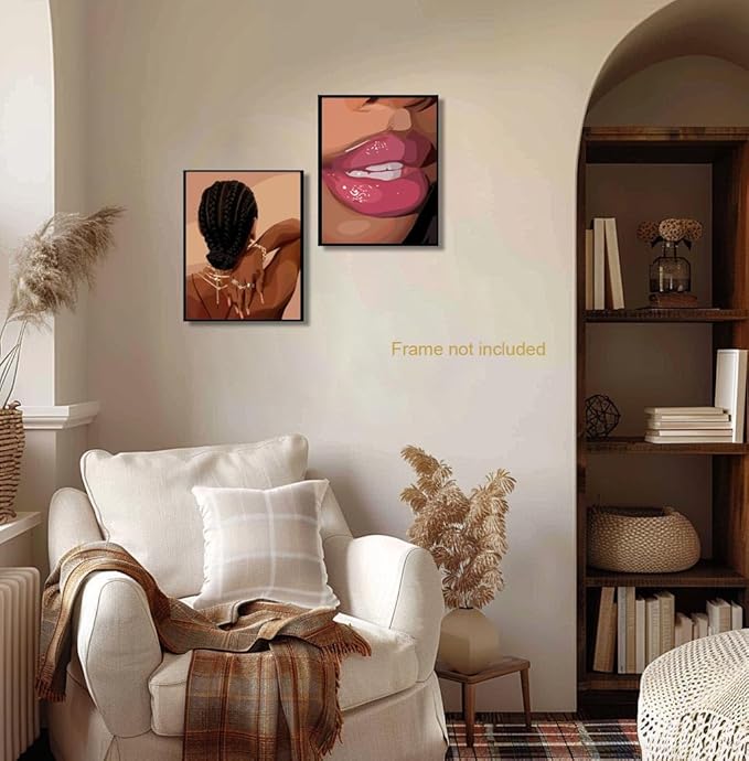 Black Girl Pink Wall Art Set of 3 African American Black Women Canvas Posters Fashion Black Girl Wall Decor Pictures Prints for Home Living Room Bedroom Bathroom Decoration 16x24 Inch Unframed