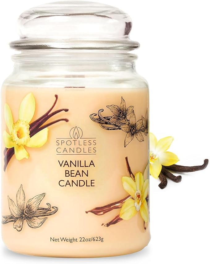 Candle Vanilla Bean 22oz with Wooden Wick in a Presentation Gift Box & Protective Shipper - Vanilla Scented Candles - Large Jar Candles