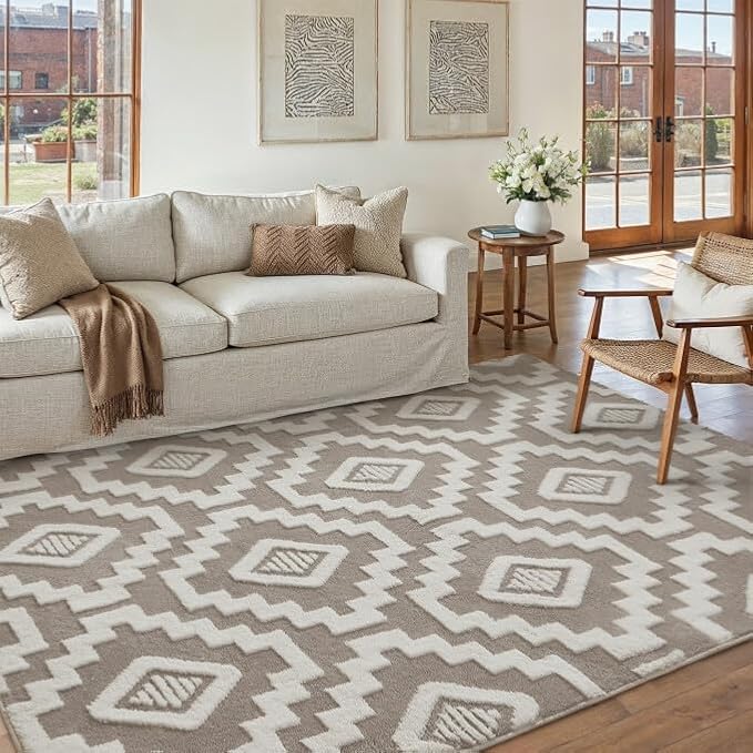 PureCozy Super Soft Shag Rug 5x7 for Living Room Modern Brown Washable Large Area Rugs High Pile Non-Shedding Throw Rugs Non Slip Indoor Office Carpet for Playroom Bedroom Home Aesthetic Decor