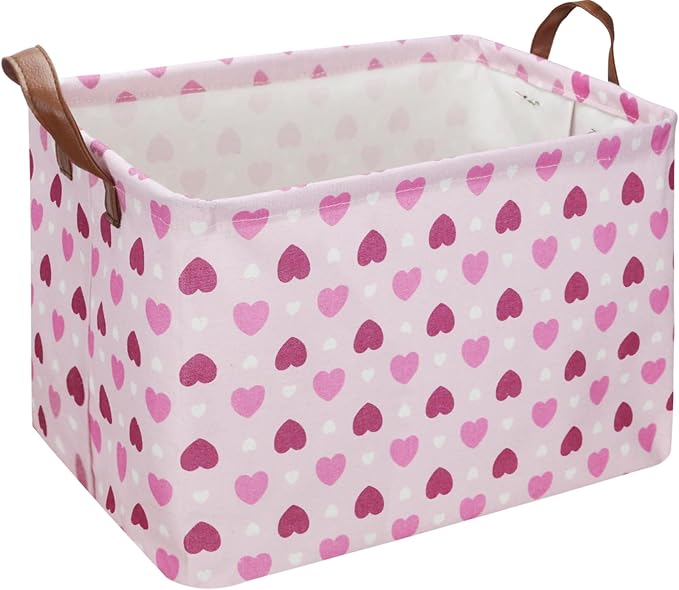 NTAOHAMPER Mothers Day Gifts Pink Purple Love Fabric Storage Basket Empty with Handles, Books Box, Baby Shower Baptism Lovely Storage24L(Pink Love)