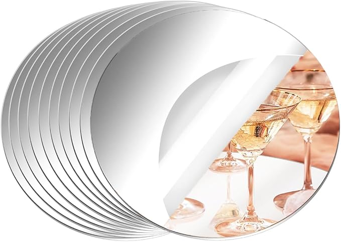 10 Pack Round Mirrors for Centerpieces, 12inch Acrylic Circle Mirror Centerpieces for Tables, No Glass Mirror Tiles for Wall Table Wedding Centerpieces Mirror Plates for Candle Decorations