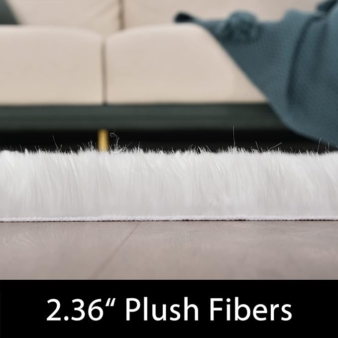 Latepis White Shag Rug 2x5 Runner Faux Sheepskin Fur Rug for Bedroom Bedside Fluffy Rug Fuzzy Furry Rugs for Living Room Cute Luxury Home Decor
